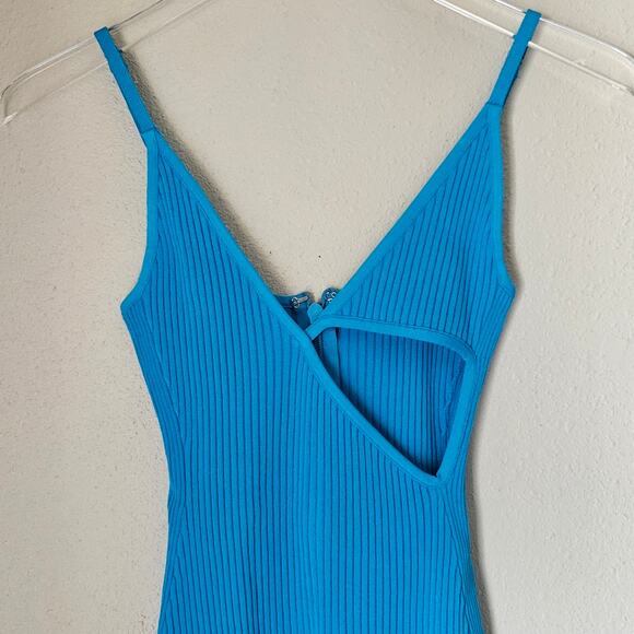 DAVID KOMA For Mini Dress in Blue Ribbed Size Small Cutout Detail Tank Dress - Picture 3 of 8